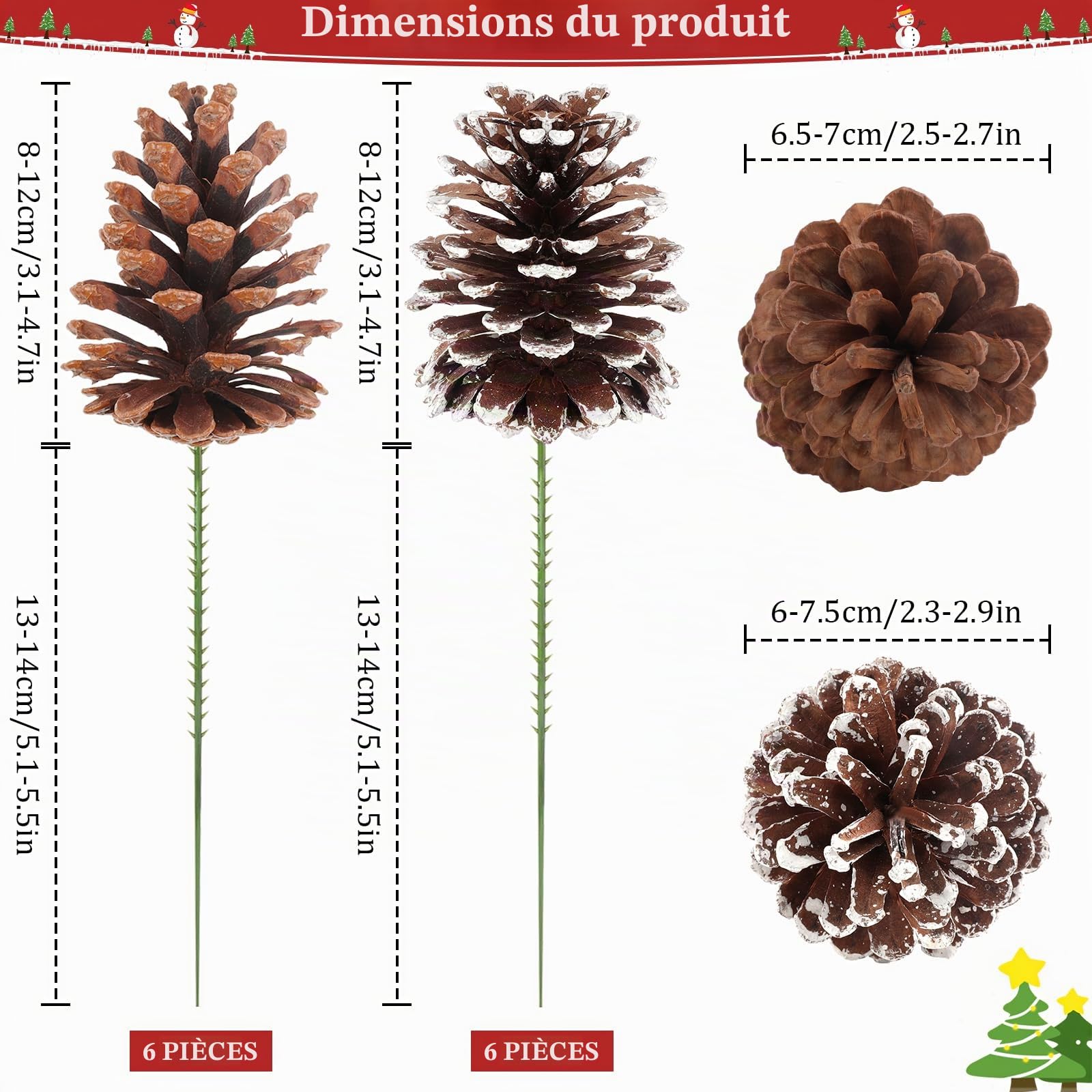 Fangoo 12 Pièces 8-12cm Grande Pommes de Pin Naturelles Decorative Pommes de Noël Couronne de Pommes de Pin Artisanat DIY pour la Décoration de Thanksgiving et de Noël (Blanc Naturel)