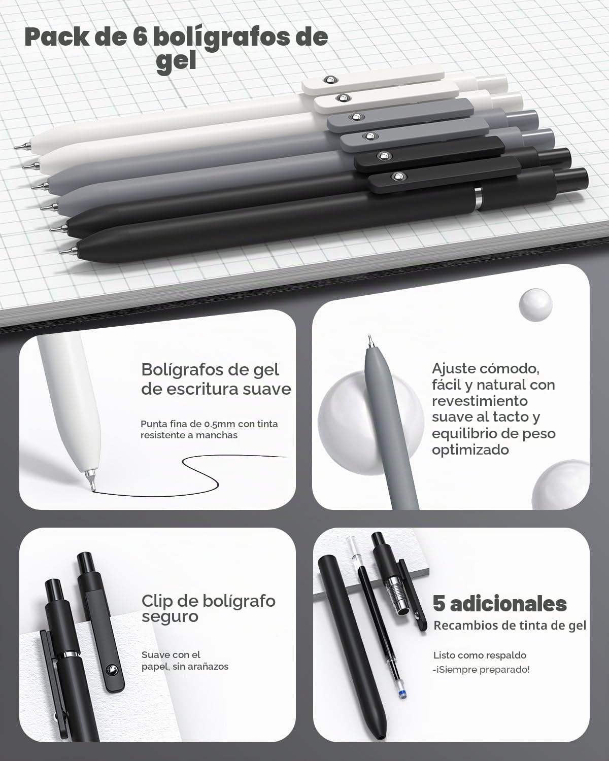 Four Candies 45 PIEZAS Suministros escolares estéticos con bonito estuche de lápices, 12 resaltadores pastel, 5 bolígrafos de gel de tinta negra, 6 lápices mecánicos para estudiantes, suministros de