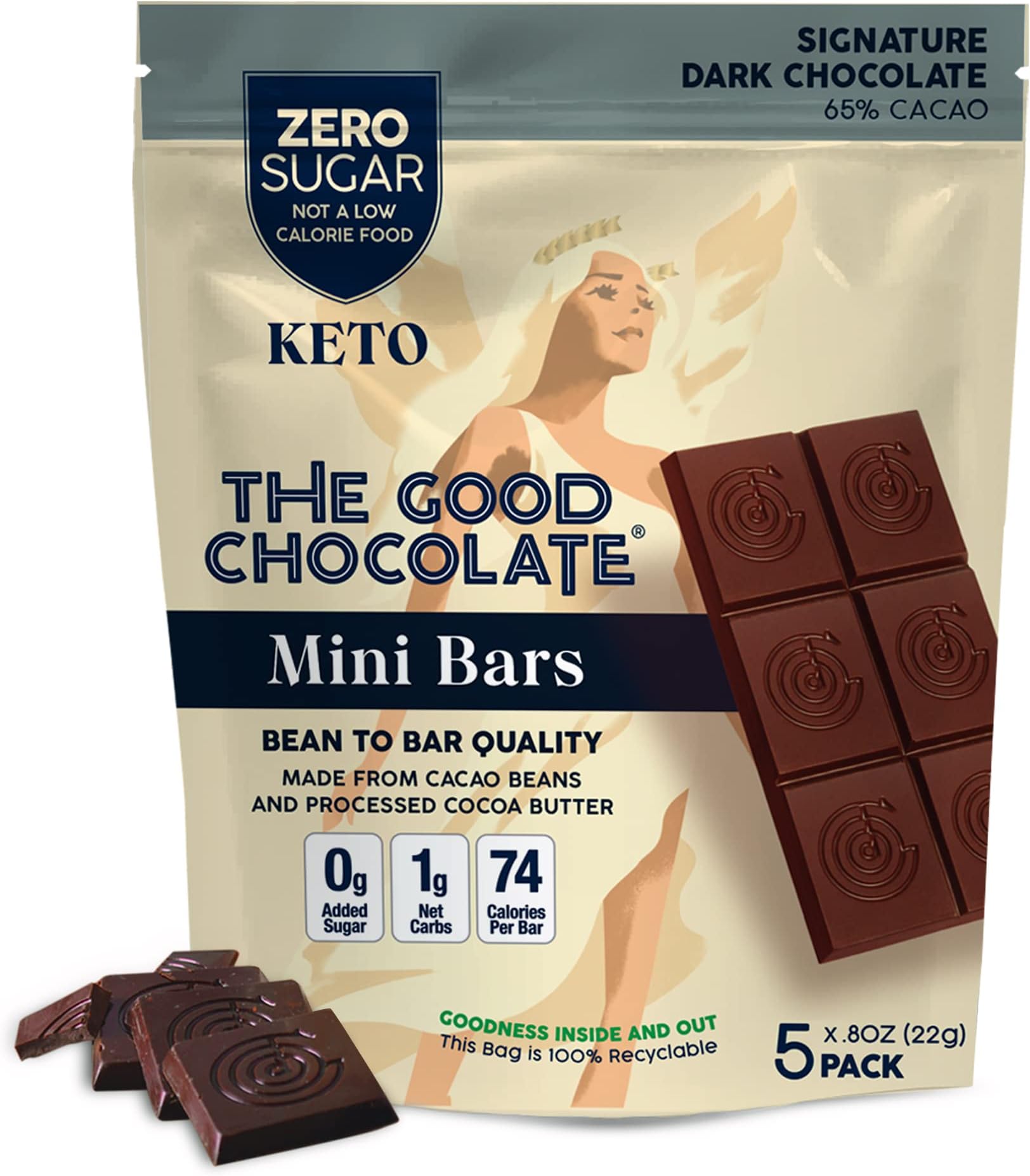 Keto Dark Chocolate Mini Bars, Zero Sugar, Lower Net Carb Snack, Lower Calorie, Vegan Chocolate Candy, 1 Snack Pack