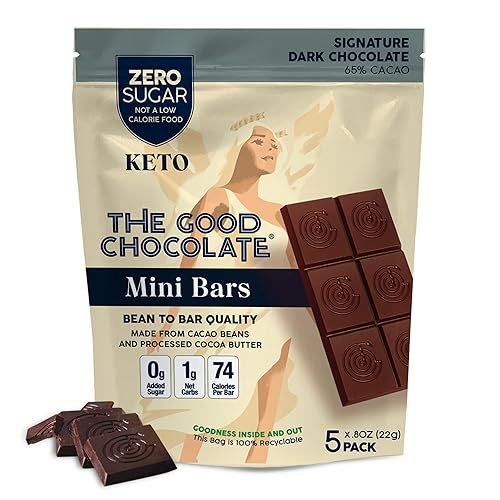 Miniatura 9 de The Good Chocolate  Mini barras de chocolate con sal del Himalaya Keto, paquete de 5 cero azúcar, 1 carbohidratos netos 0.8oz (22g) controladas por