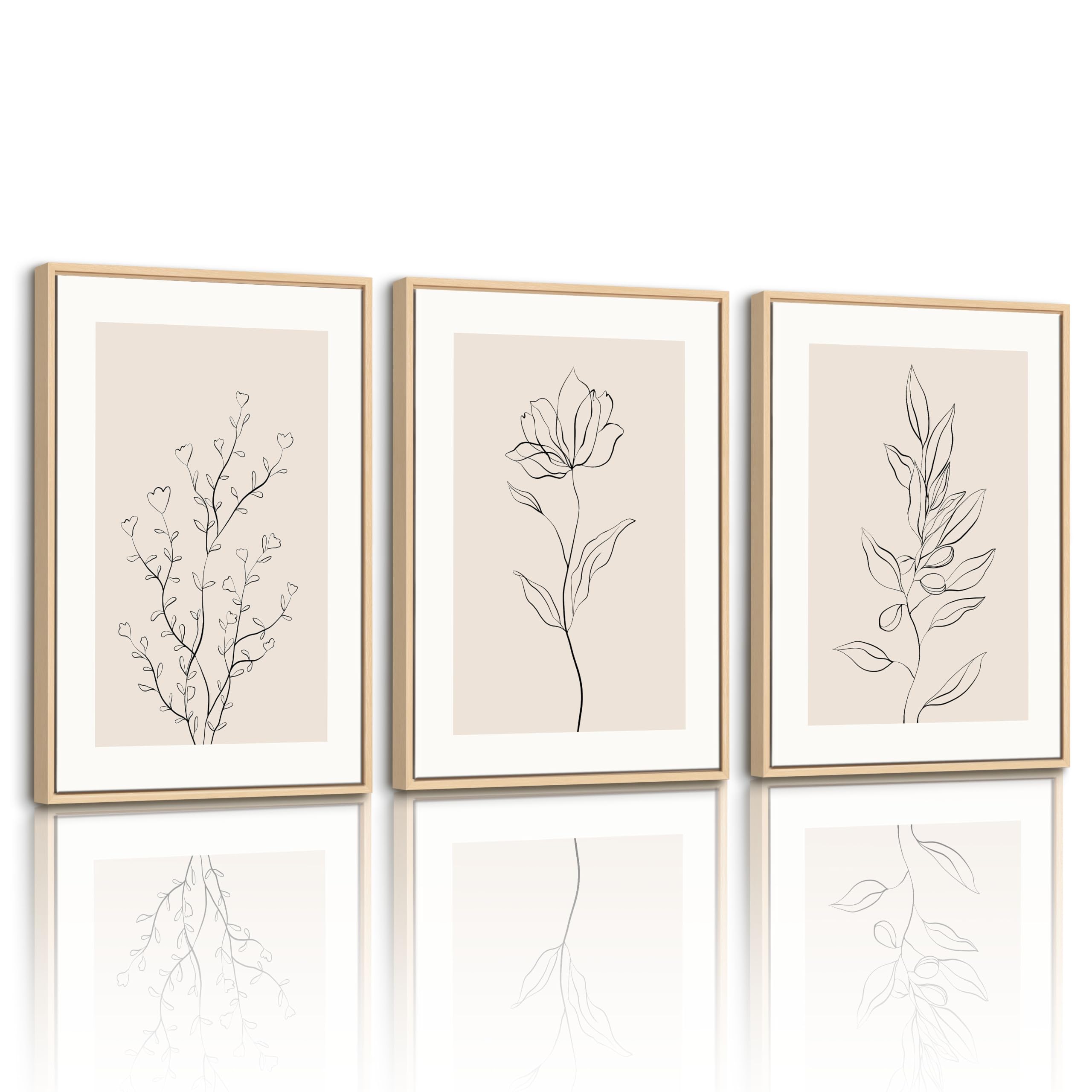 WENGTIAO Cuadros Decoracion Enmarcado, Boho Botánico Cuadros Decoracion Salon Modernos, Abstracta Plantas Neutros Negro y Beige Lienzos Laminas para Dormitorios Decorativas Pared 30x40cmx3