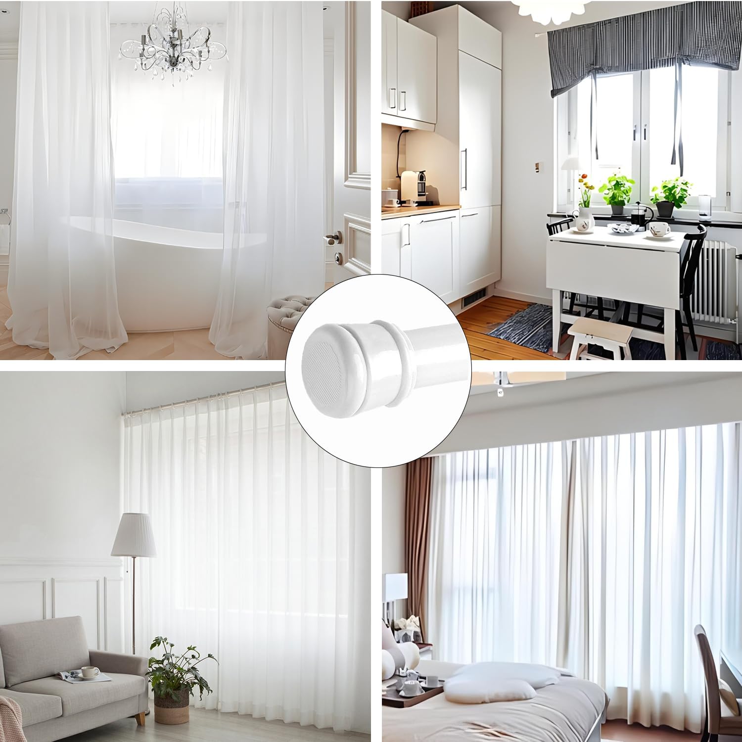 Asta Per Tenda Estensibile Senza Fori | Bianca, Regolabile 73-145 Cm Per Doccia, Finestre - Foto 4