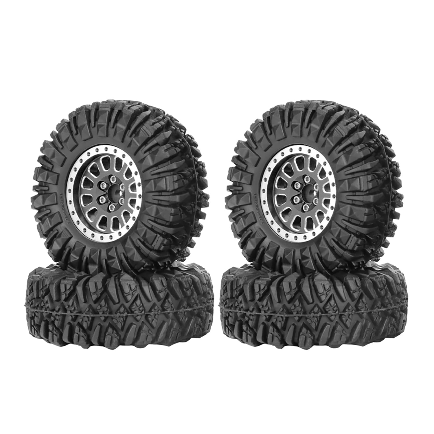 KINGCOO 4PCS 1.33" Aluminum Alloy Beadlock Wheel Rims All-Terrain Tyre 70mm Rubber Tires Set including 5mm & 7mm Hex for 1/12 1/14 1/18 1/24 RC Rock Crawler Car Upgrade Parts (B-Black) - Image 3