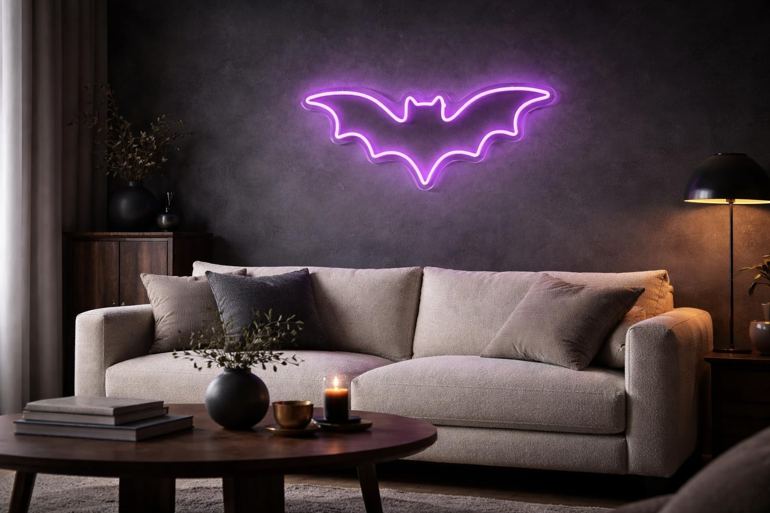 Neón Murciélago LED Grande (50x20 cm) | Cartel Luminoso Dimerizable Gaming Profesional | Decoración Setup Streamer