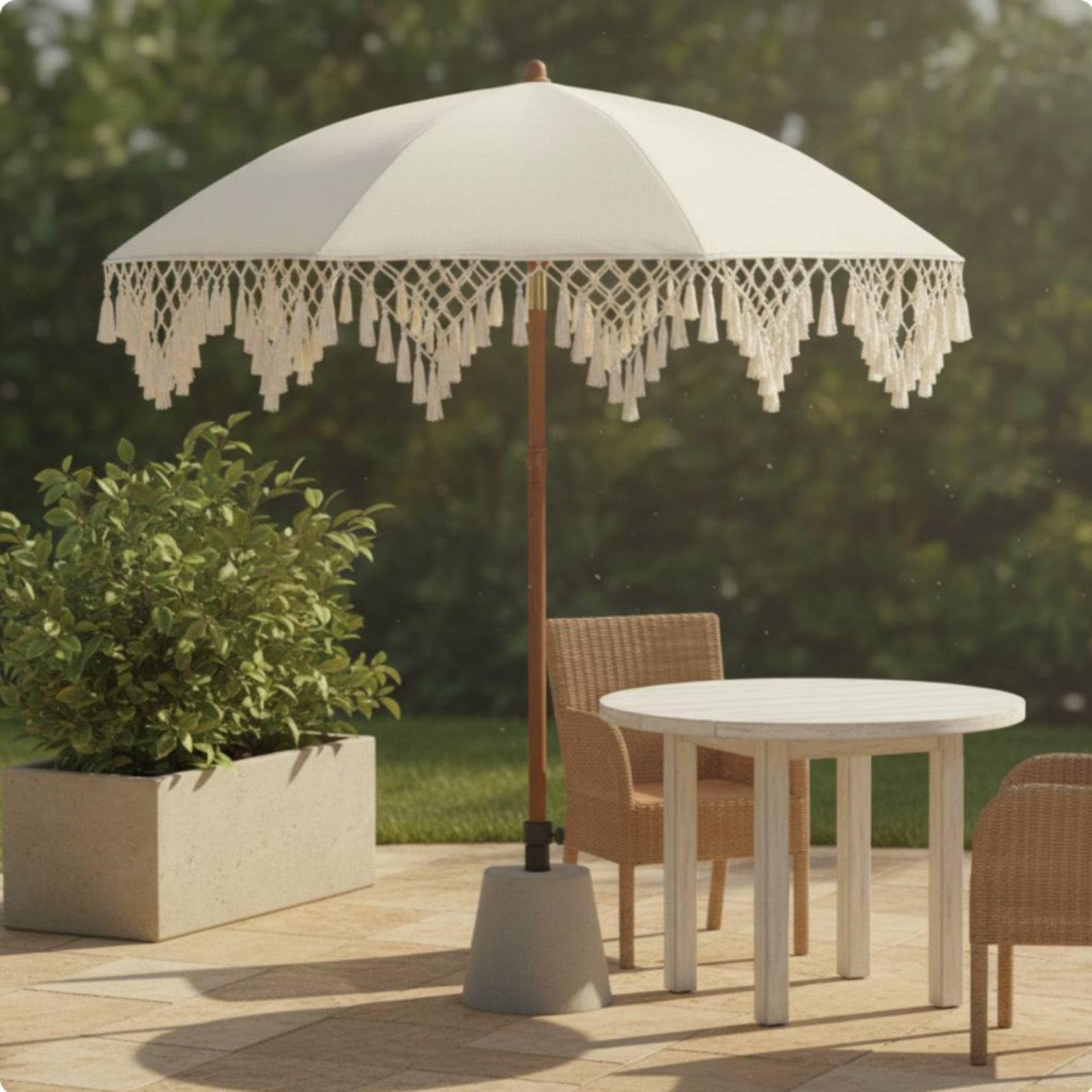predolo Sonnenschirm mit Fransen tragbar Fransenschirm Schutz 50+ Strandschirm mit Quasten für Marktstand, Strand, Terrasse