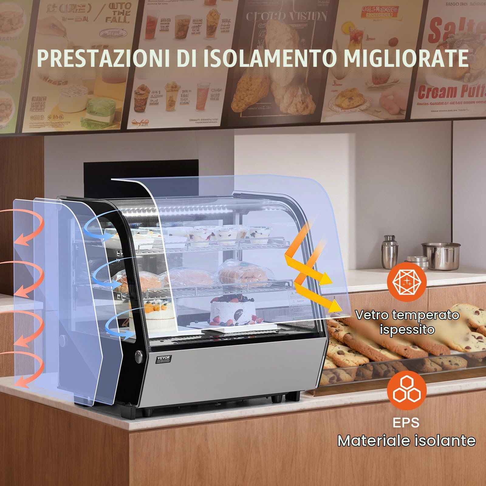 VEVOR Vetrina Refrigerata da 115 L Vetrina Espositiva per Pasticceria da Banco a 2 Livelli, Frigorifero Commerciale con Illuminazione a LED, Raffreddamento TURBO, Raffreddamento ad Aria Senza Brina