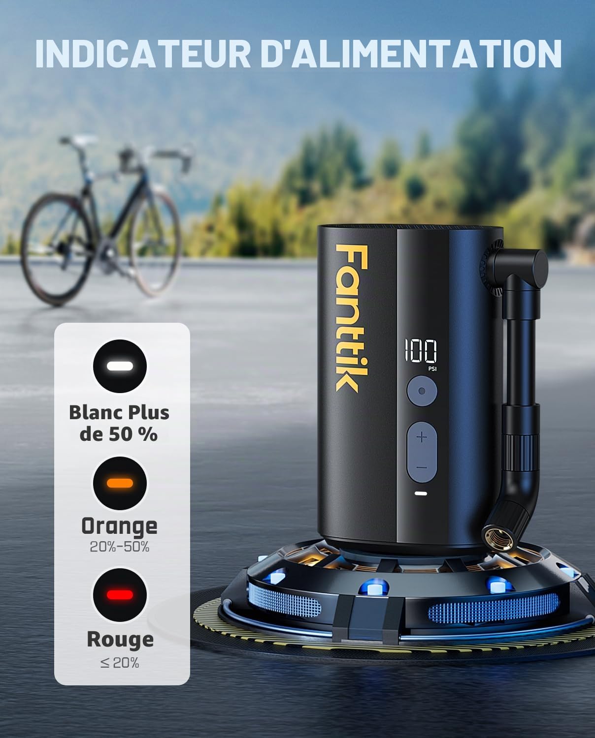 Fanttik X9 Ace Pompe à Vélo électrique, gonflage Rapide de 32s gonfleur Electrique Velo, 150PSI Pompe a Velo Electrique avec Valve Presta et Schrader, pour Vélo de Route, VTT, Vélo électrique&Urbain