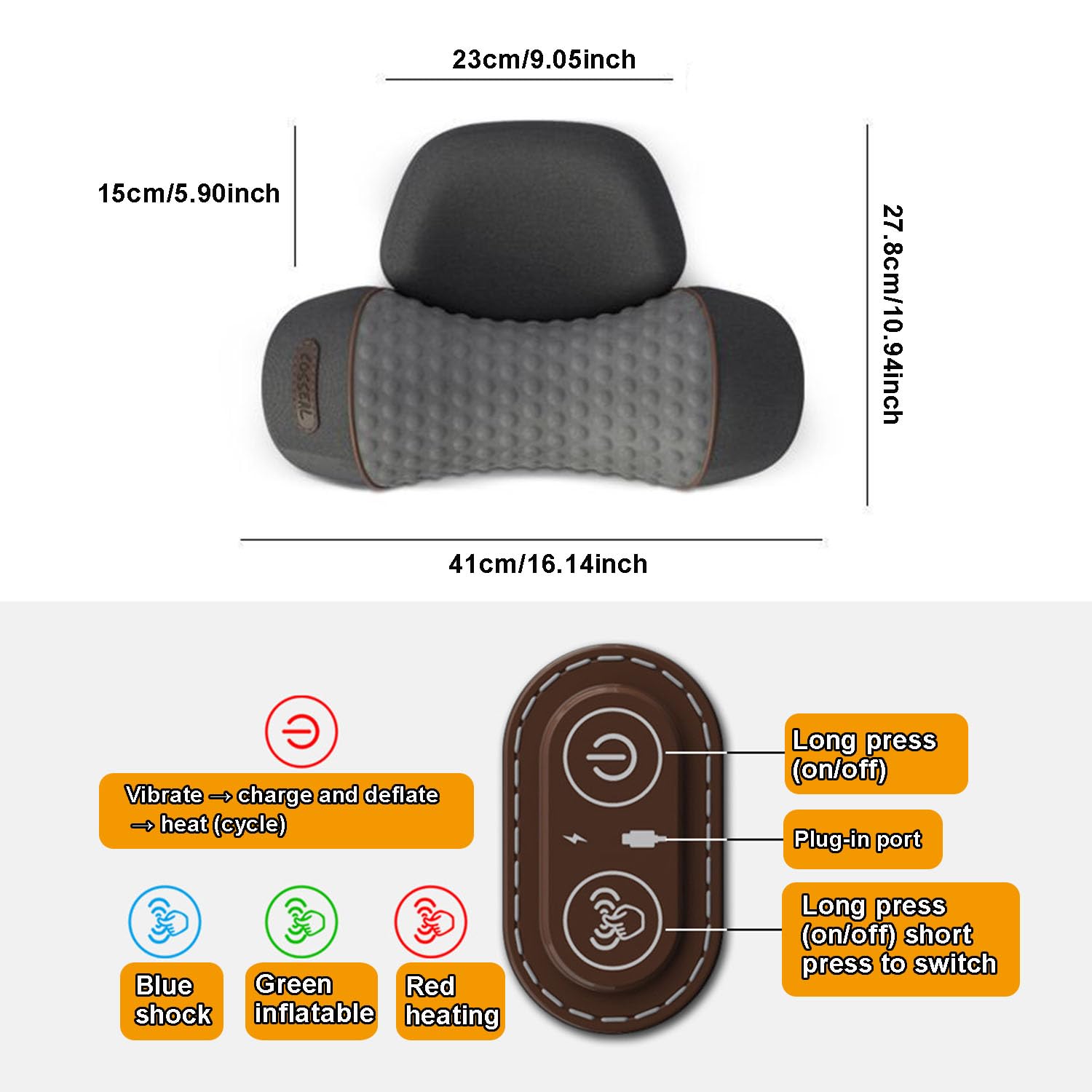 AVSMGP Almohada Cervical Ergonómica, Almohada Cervical de Espuma viscoelástica con función de Masaje de calefacción, Estiramiento y vibración, Almohada Cervical Ortopédica Contorno Cuello,Negro,A
