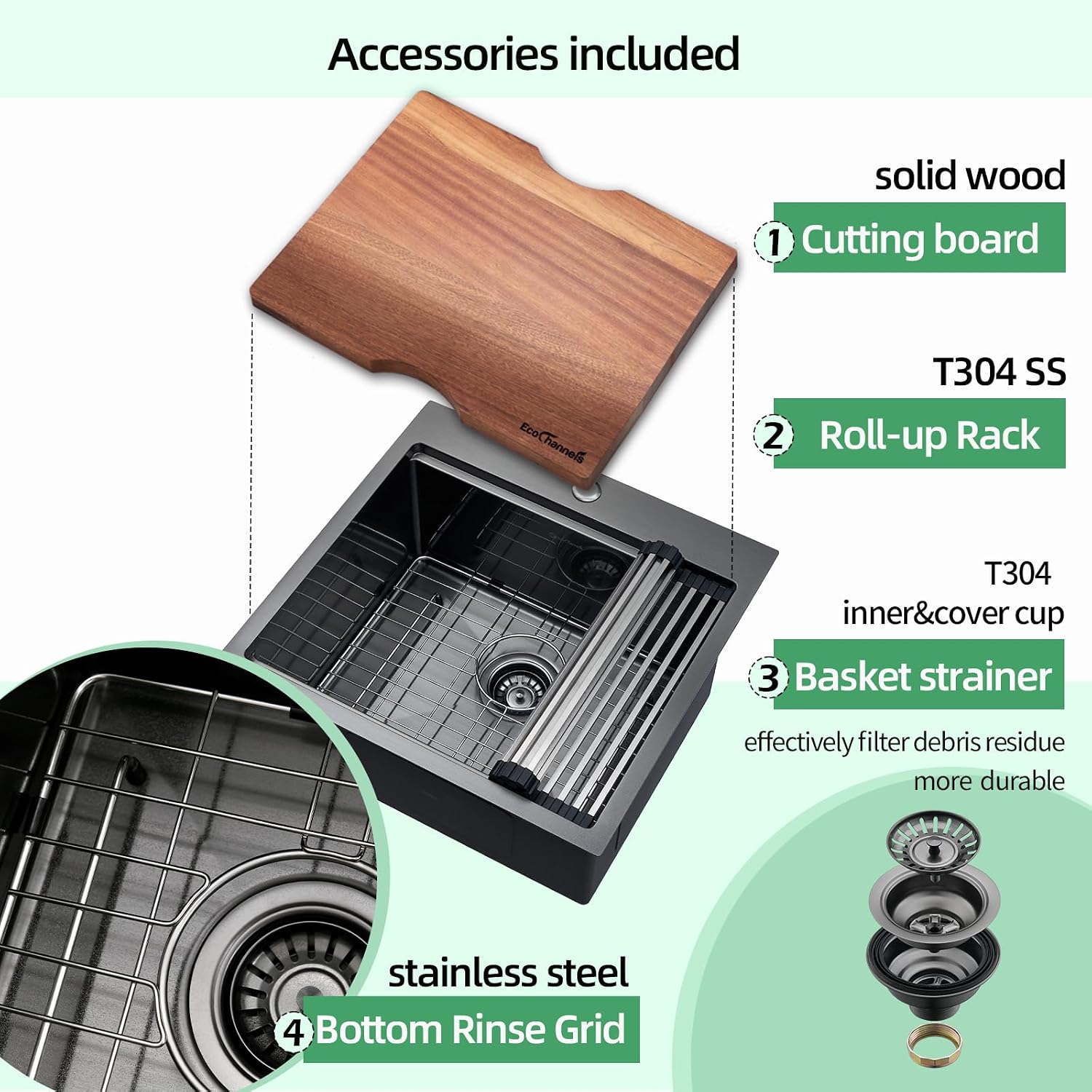 Kitchen Sink, 21 x 20 x 10 Drop in Kitchen Sink 16 Gauge Gunmetal Black Stainless Steel Workstation Sink Topmount Single Bowl with Cutting Board