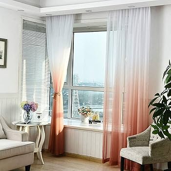 シアーウィンドウカーテン 127cm × 213cm × 2枚 LightGre Amazon｜カーテン 女の子の部屋のためのグラデーションカラーレース