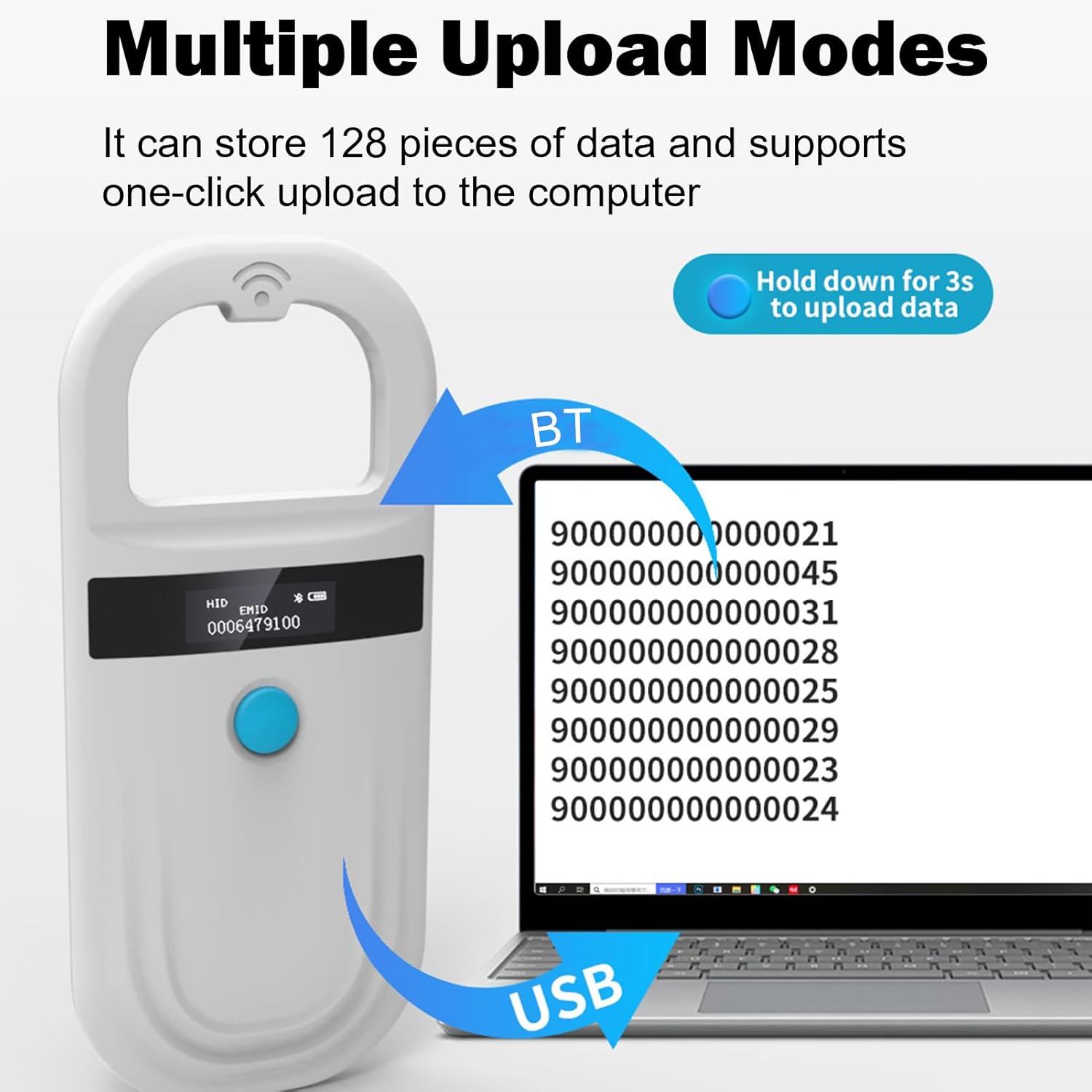 Pet Microchip Scanner, Rechargeable Pet Microchip Reader, Pet Microchip Scanner Supports FDX-B(ISO11784/11785), Pet Chip ID Scanner with OLED Display Screen(White)
