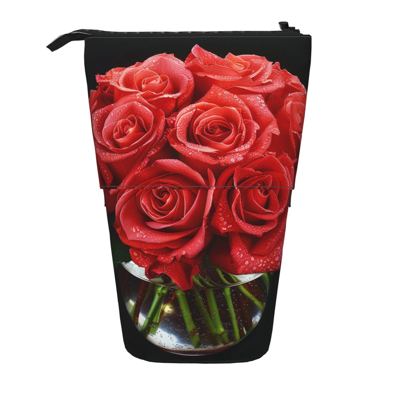 JKSEEPYN Telescopic Pencil Case Pen Bag, Red Rose 1 Prints Cute Pencil Organizer, Portable Pencil Bag for School Office Travel