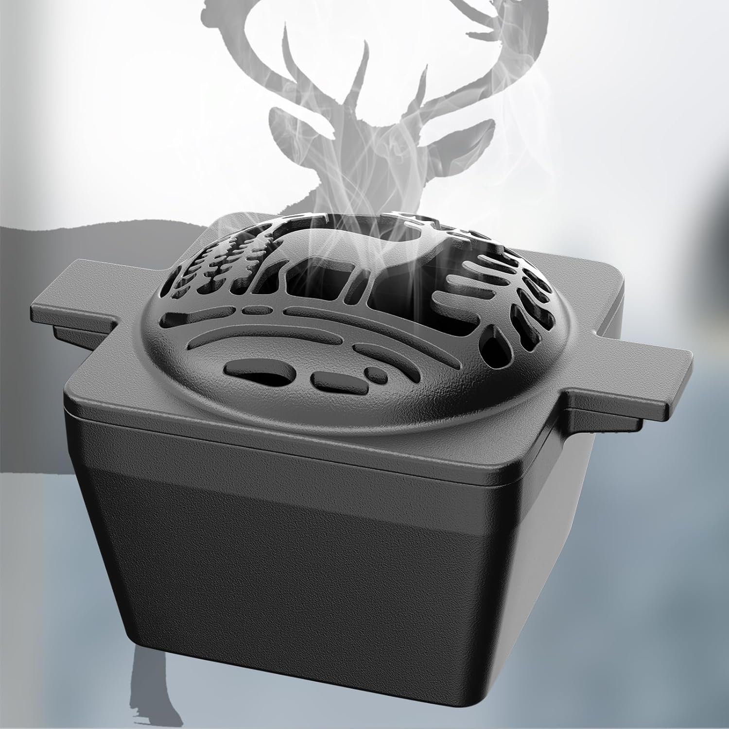 Enameled Wood Stove Steamer, Elk Cast Iron Fireplace Humidifier, 2.74 Quart Capacity, Wood Stove & Fireplace Accessories for Decoration, Holiday