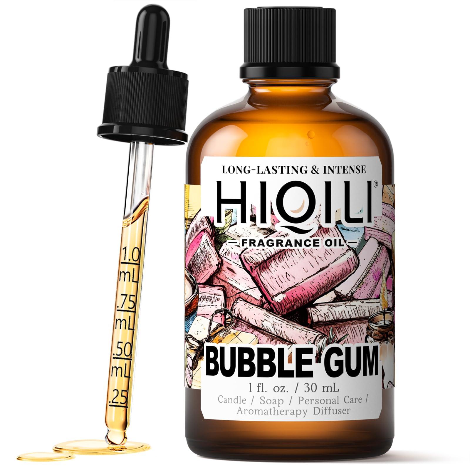 HIQILI Bubble Gum Fragrance Oil for Candle, Soap & Bath Bombs Making, Long Lasting Candy Scents, Home Diffuser Use - 1 Fl Oz