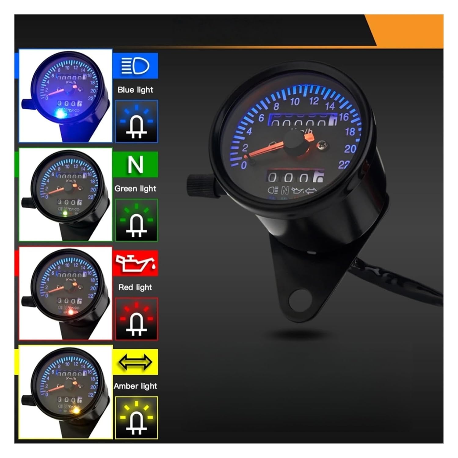 Motorcycle Speedometer Tachometer 12V Universal Motorcycle Mechanical Speedometer with Indicator Odometer 220km/h Circle Shape