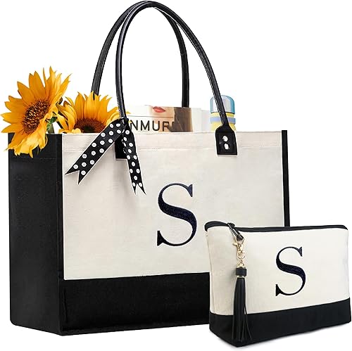 Vista 22 de Bolsa de regalo personalizada BeeGreen para Navidad para mujer, bolso de mano de lona con asa de cuero superior para mamá, amigas, cumpleaños, boda