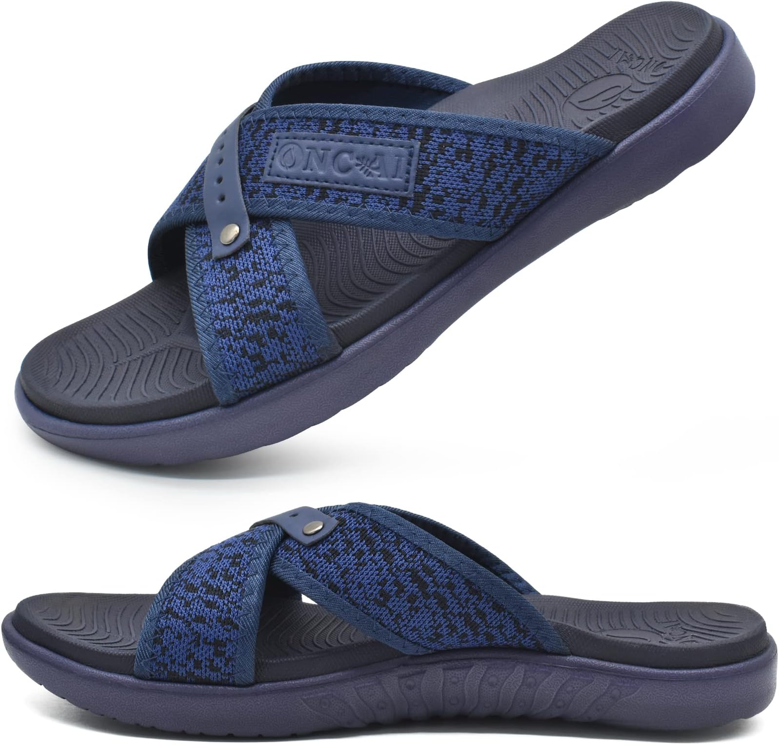ONCAI Mens Criss Cross Sandals,Arch Support Recovery Sport Slippers Slides with Plantar Fasciitis Orthotic Footbed