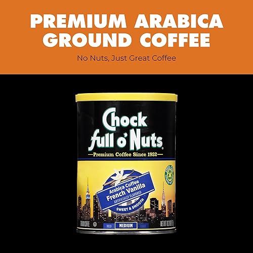 Miniatura 4 de Chock Full o' Nuts Café molido de vainilla francesa Granos de primera calidad en lata de acero reciclable rico sabor y aroma, tostado medio