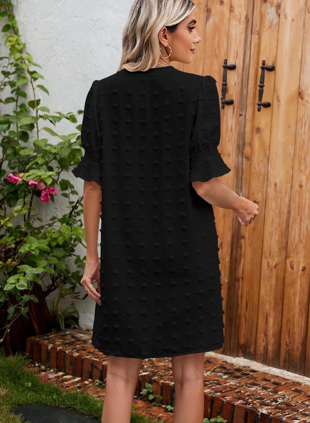 QACOHU Summer Dresses for Women V Neck Ruffle Short Sleeve Casual Shift Dress - Image 4