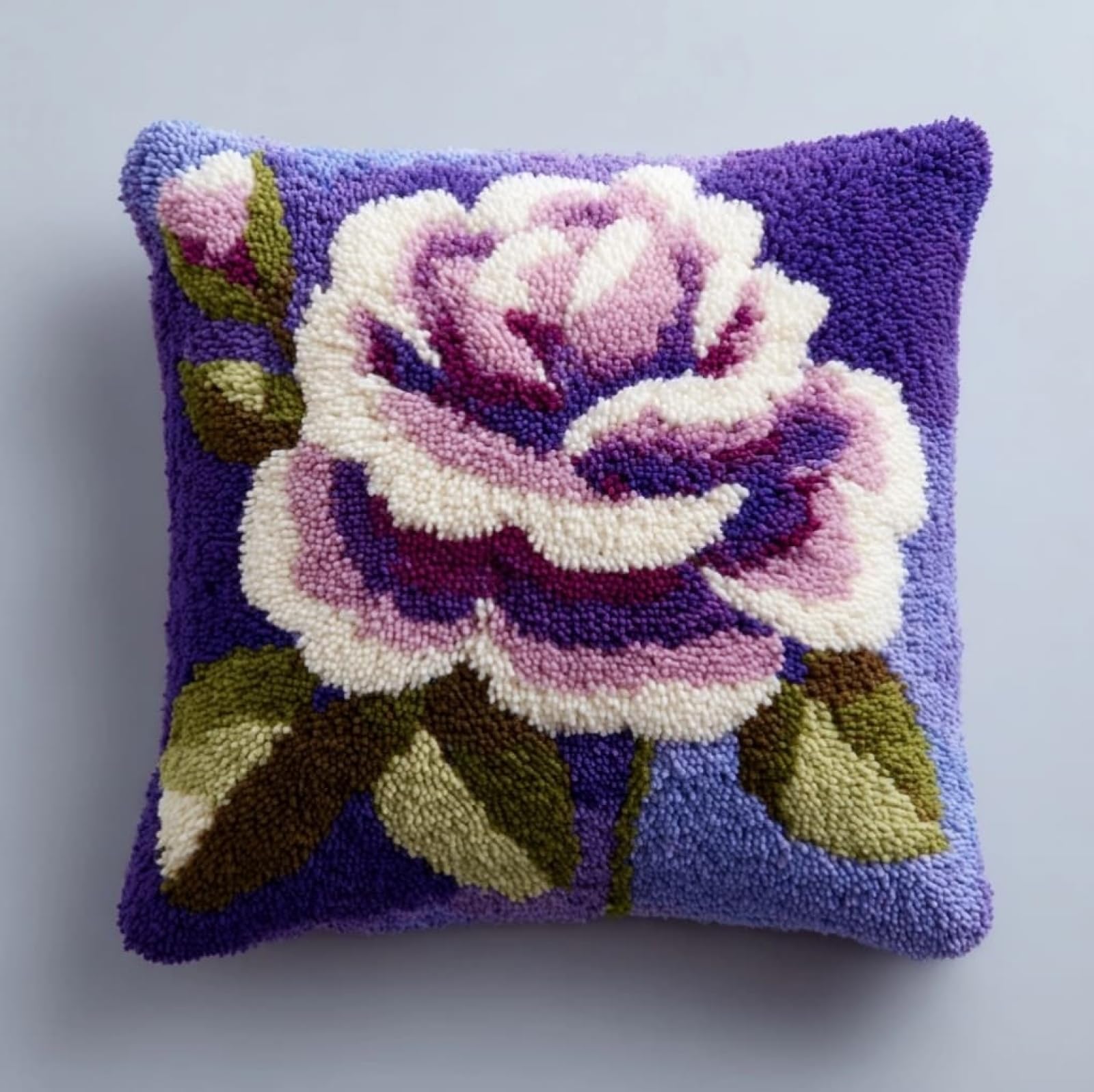 WallustrioaW Latch Hook Pillow Cover Kit,Purple Roses
