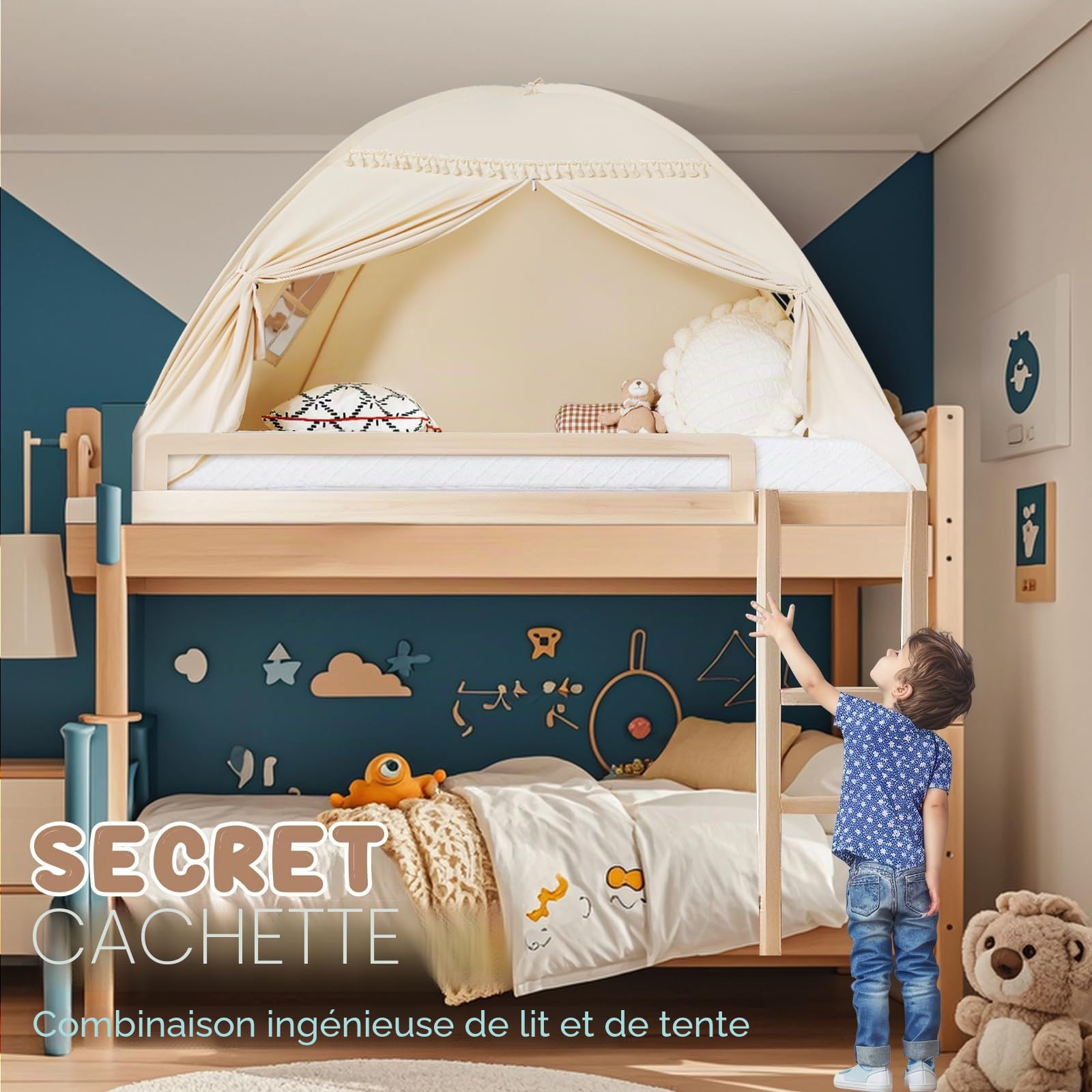 Tentes Tipi d'intérieur pour Enfants : Tentes de Jeu pour Enfants, Lit Jumeau, Tipi pour Garçons et Filles – Maison de Jeu à l'intérieur pour Salle de Jeux (Crème)