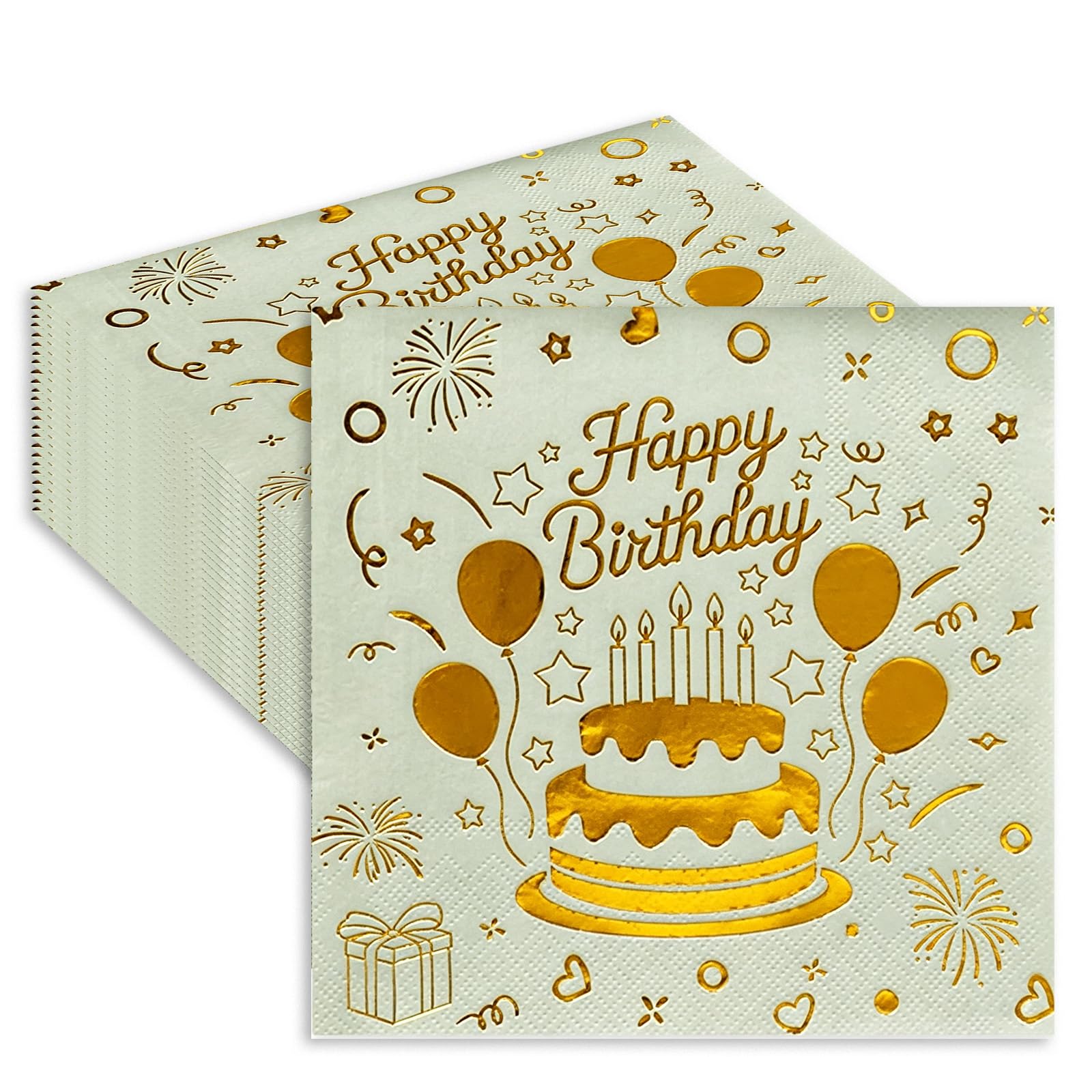 60 Pcs Happy Birthday Napkins, Green Party Napkins, Premium Gold Foil Disposable Serviettes for 18th 21st 30th 40th 50th 60th Birthday Table Decorations, 33X33cm