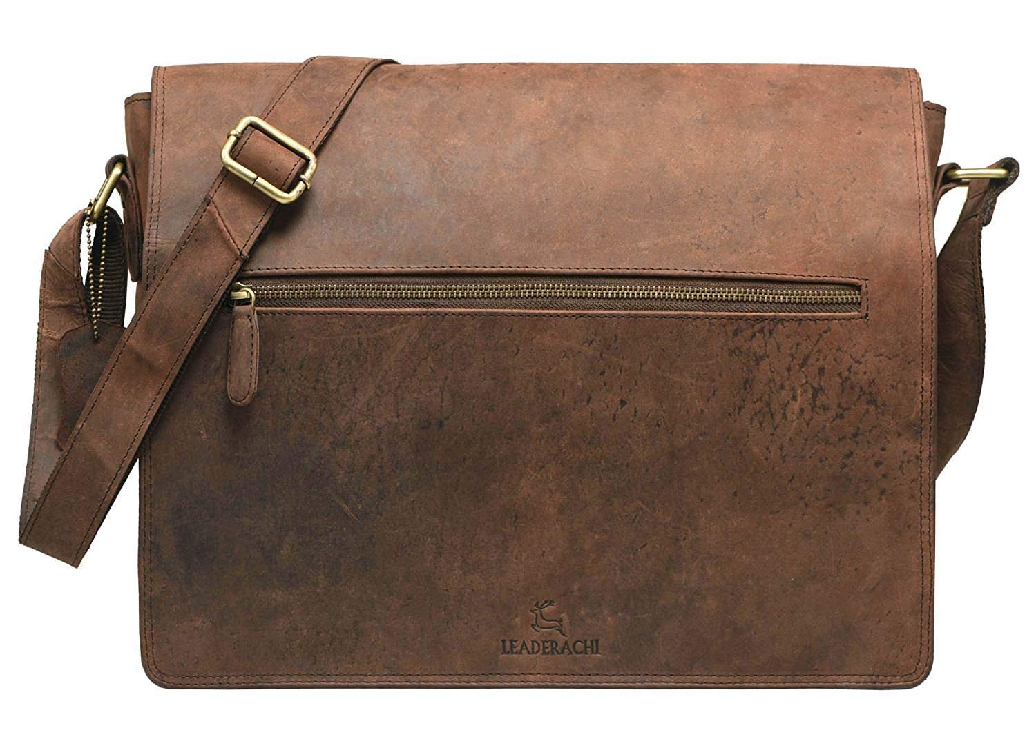 LEADERACHI Vintage Hunter Leather Messenger Bag For Mens.