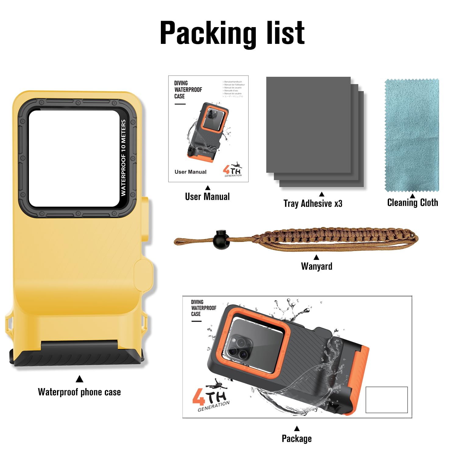 Funda universal impermeable para teléfono con pantalla táctil subacuática para esnórquel, IP68 buceo profesional bajo el agua [15 pies] funda para iPhone 15 14 13 12 11 Pro Max Plus XS XR (amarillo,
