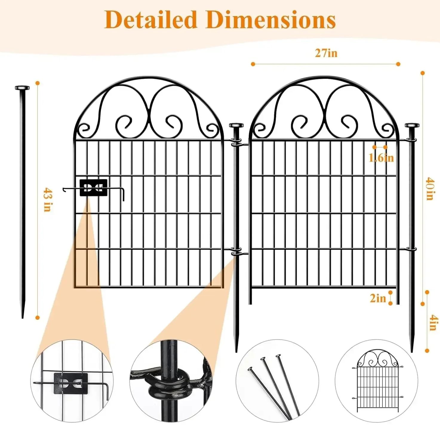 Valla para Estanque Jardín, 90cm Alto x 70cm Ancho, Valla Decorativa de Metal Sin Zanjar, Para Parterres, Patio y Como Valla para Perros o Animales Pequeños (10PCS)