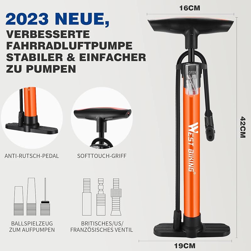 WESTGIRL Kerékpár Pumpa 11 Bar / 160 PSI - Univerzális Padlópumpa Minden Szelephez - Országúti, Hegyi és E-Bike Kompatibilis Fém Légpumpa Ad