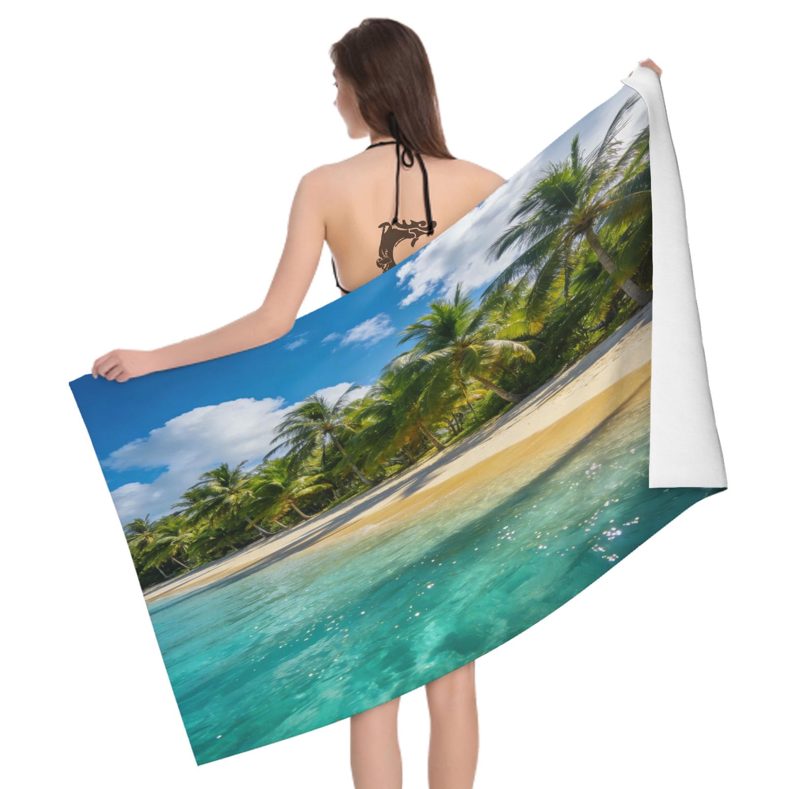 Leichong 3D Sea View Beach Towel Microfiber Soft Quick Dry for Adults, Nature Landscape Bath Towel Lightweight Soft Absorbent for Travel Swimming Pool Sports, 75 x 150 cm