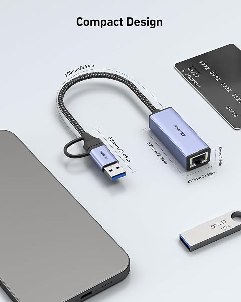 BENFEI USB 3.0 to Ethernet Adapter, USB C to RJ45 Gigabit LAN (1000Mbps) Network Adapter, Compatible with MacBook/Pro/Air, Surface Pro, Windows 11/10/8/7, Mac OS [Aluminium Shell&Nylon Cable] - 5
