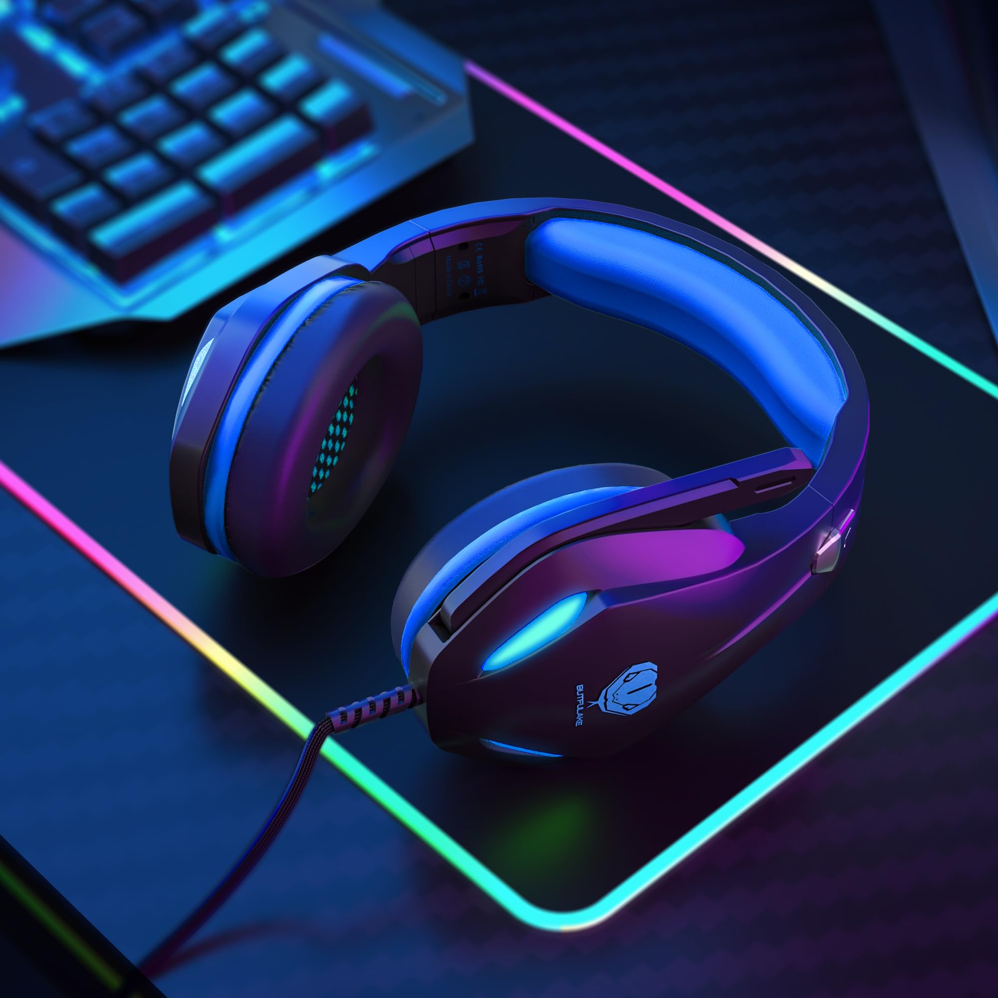 Casque Gaming avec Micro pour PS4 / PS5 / PC/Xbox One - Casque Gamer Audio Filaire Stéréo Surround avec Câble et LED - Ecouteurs Filaire à Réduction de Bruit