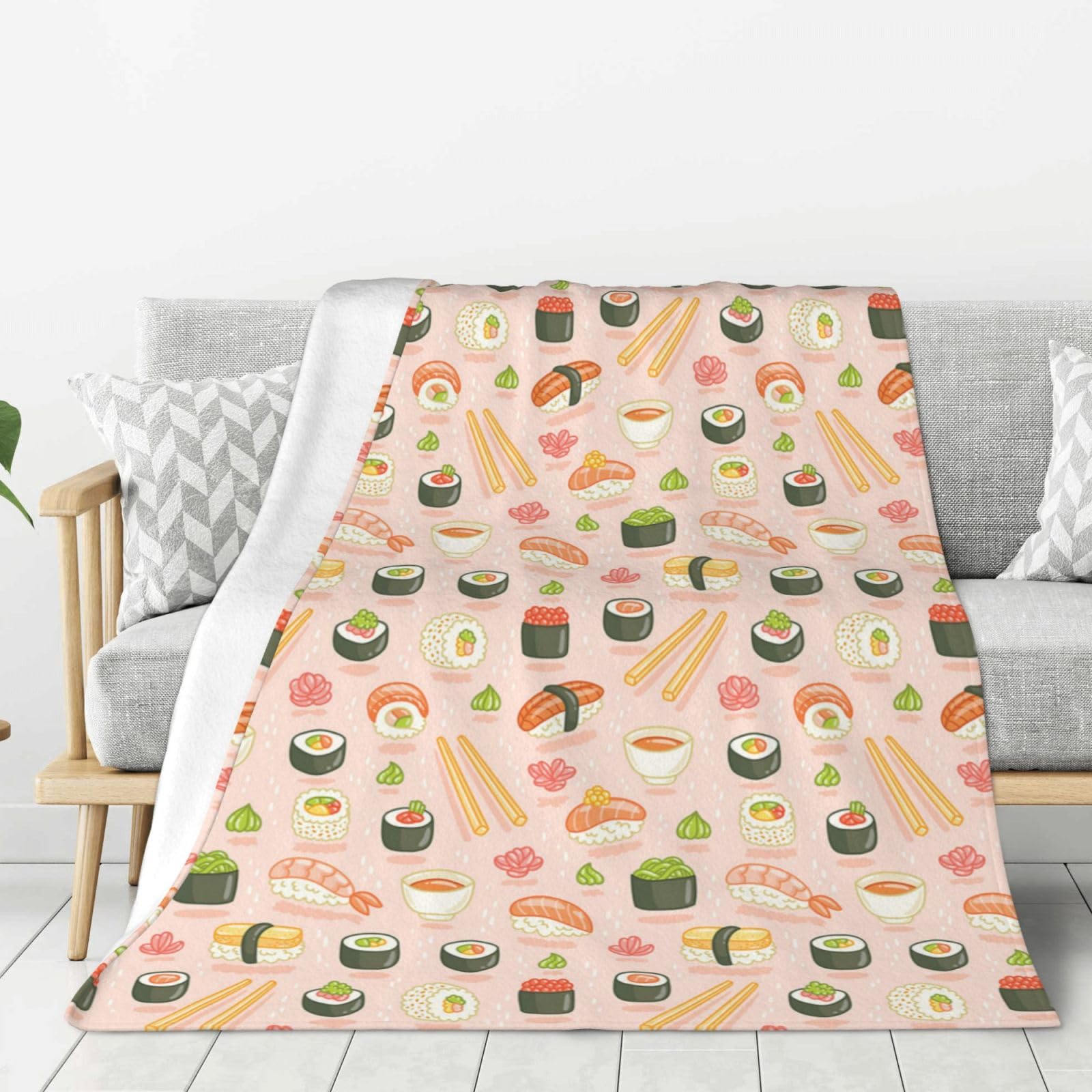 Couverture sushis kawaii plaid flanelle polaire 60x80 pouces jeté de canapé et lit