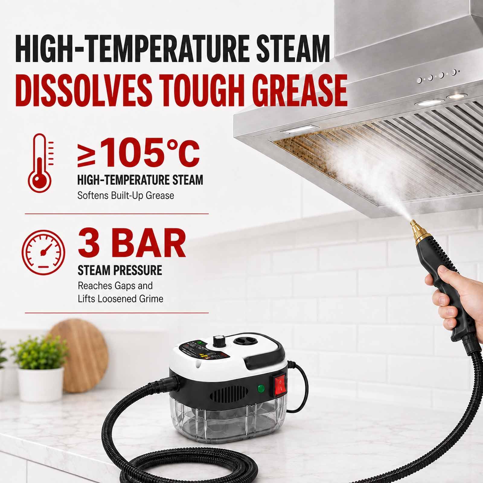 Pulitore A Vapore Portatile Da 2500 W Per La Casa | Macchina Per La Pulizia A Vapore Ad Alta Temperatura Con 3 Testine, Riscaldamento In 10 Secondi, Vapore A 3 Bar, Portata Di 4,7 M