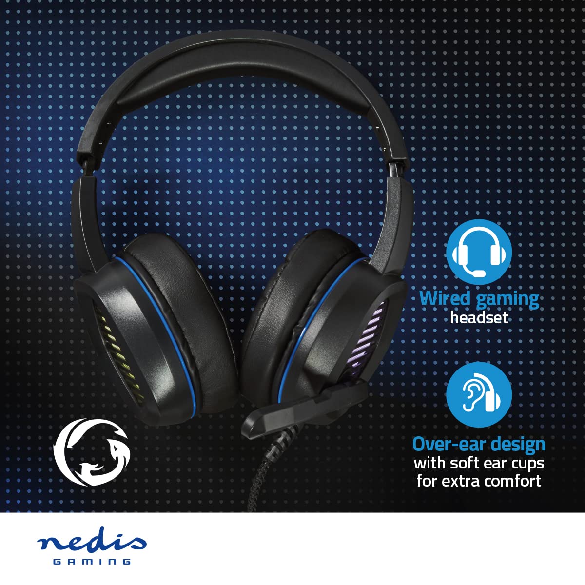 NEDIS Casque de Jeu | Tour d'oreille | Surround | USB Type-A | Rabattable Microphone | 2.10 m | LED