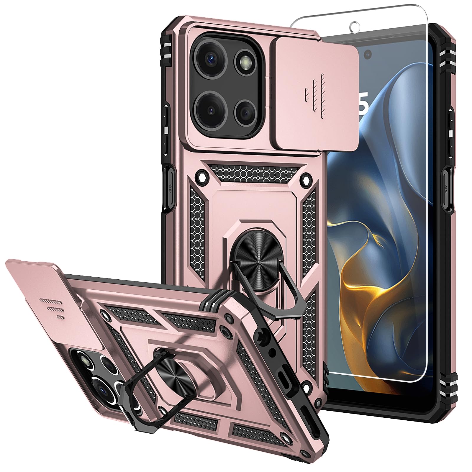 for Moto G 5G 2025 Case,with Screen Protectors and Camera Cover,[Military Grade] 16ft.Drop Tested Cover with Magnetic Kickstand Protective Case for