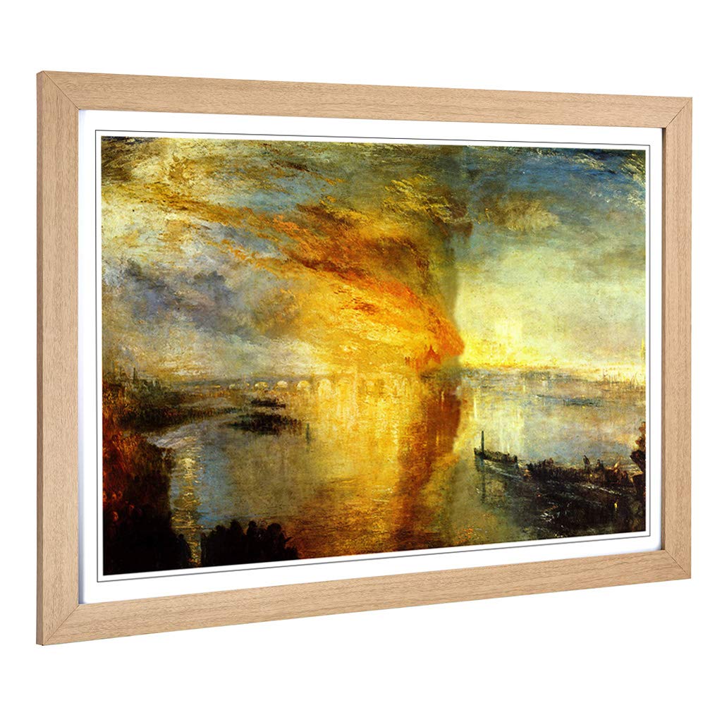 Big Box Art Framed Print of Joseph Mallord William Turner Burning of The House of Lords Design | Wall Art Picture| Home Decor for Living Room, Bedroom, Office, Oak, A2 / 24.5x18 Inch / 62x45cm