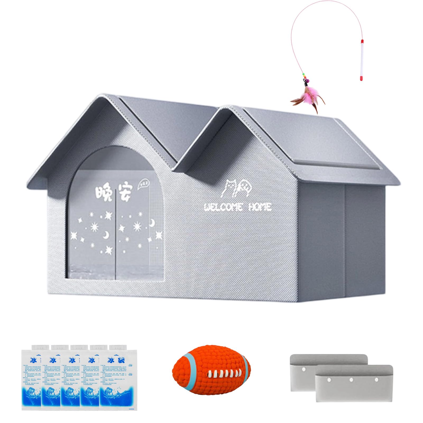 Pet Cooling House, Foldable Insulated Pet Summer House, Air Conditioned Dog Cat House with 10 Ice Packs for Small Medium Large Dogs/Cats Tent for Indoor Outdoor Weatherproof (grey, L)