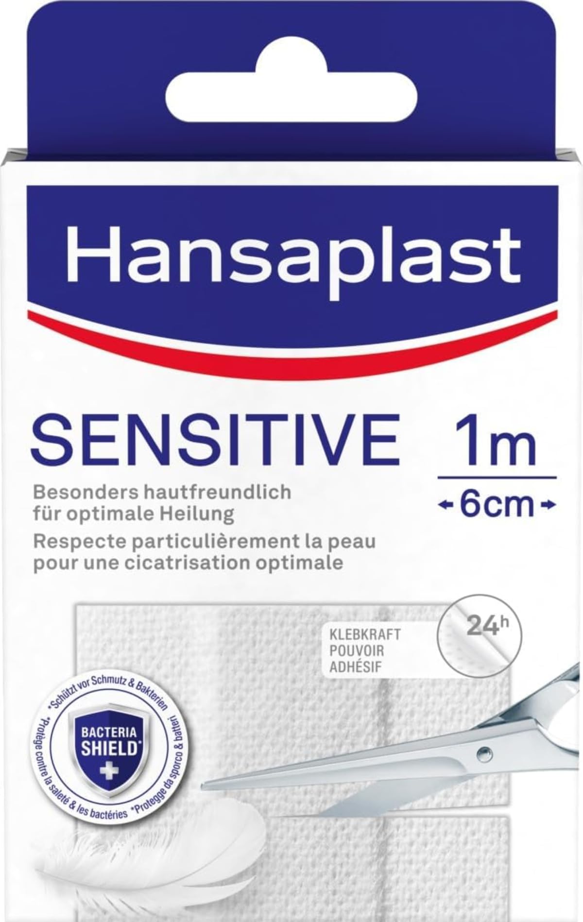 Sensitive Plasters (1 m x 6 cm), Cut to Size, Skin-Friendly Wound Plasters with Bacteria Shield & Secure Adhesion, Painless to Remove