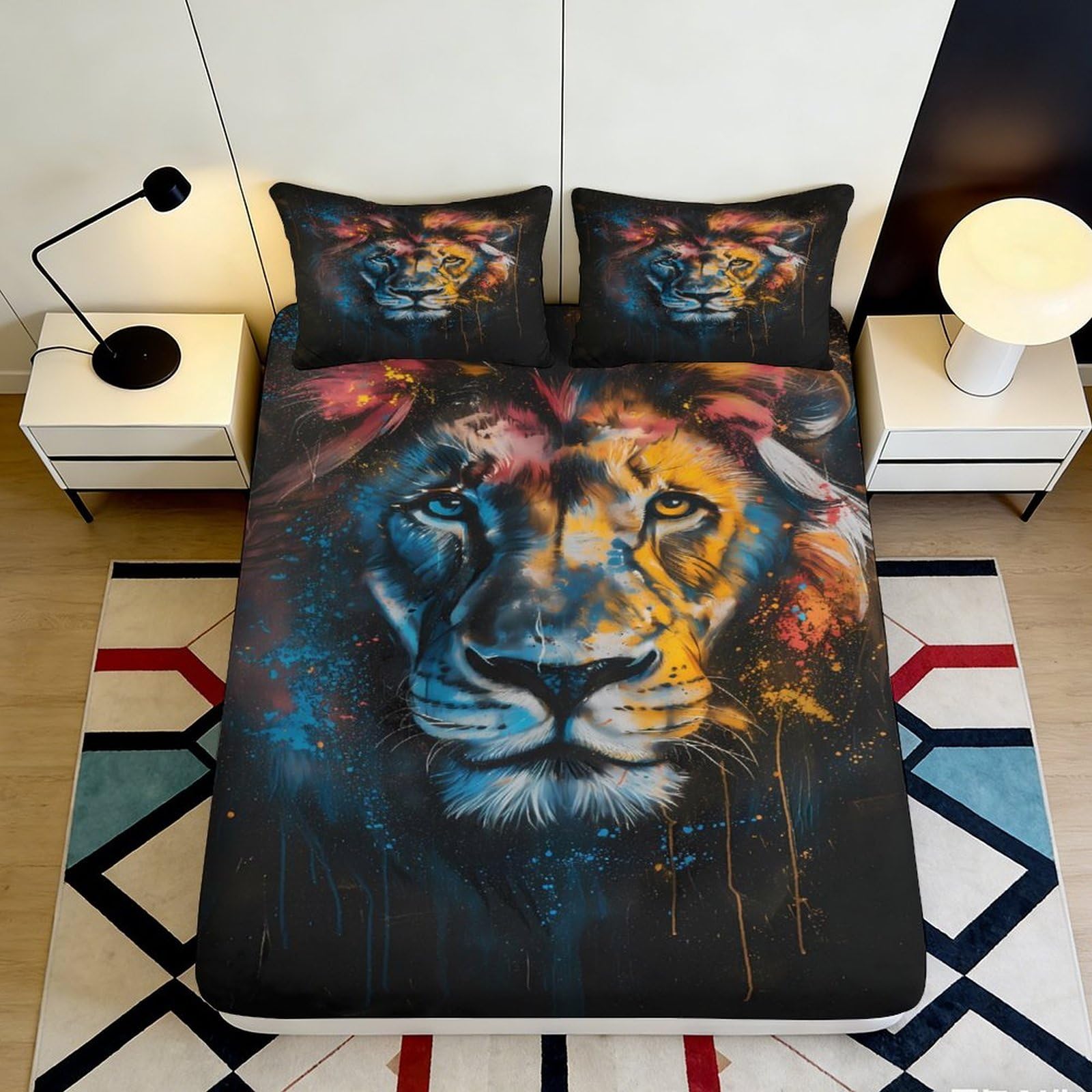 Jqzkxnhpbr Style-1 3D Printed Vibrant Lion Fitted Sheet Microfiber Soft Mattress Cover For Bedroom Decor Dorm Protection 90X200x25cm