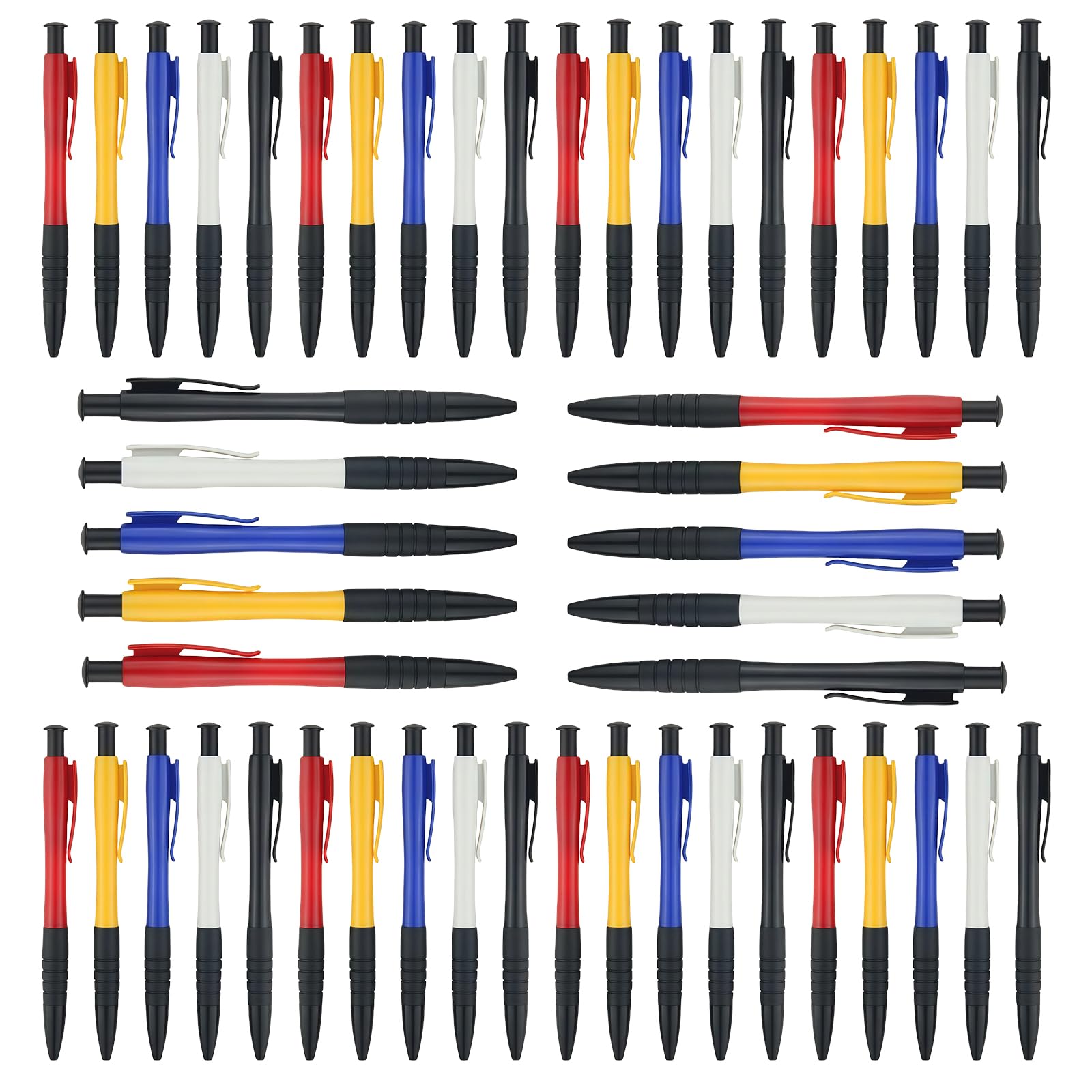 Bolígrafo Negro: Juego de 50 Unidades de Bolígrafo con Mecanismo de Presión, Ergonómico, Mango Suave, Retráctil para Escuela, Oficina y Vida Cotidiana (5 Colores, 0,7 mm)