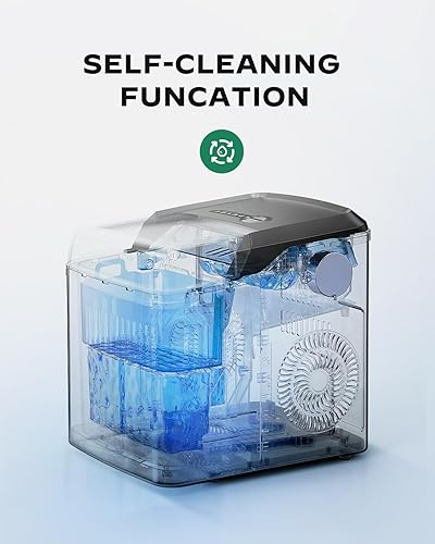 Miniatura 7 de Silonn Máquina de hielo para encimera, 9 cubos listos en 6 minutos, 26 libras en 24 horas, máquina de hielo portátil con autolimpieza, 2 tamaños de