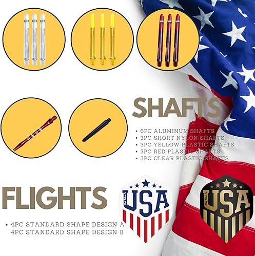 Miniatura 5 de SHOT TAKER CO. EST. 2017 Juego de dardos de punta de acero, punta de acero profesional para diana, incluye barriles de latón + ejes de plástico y