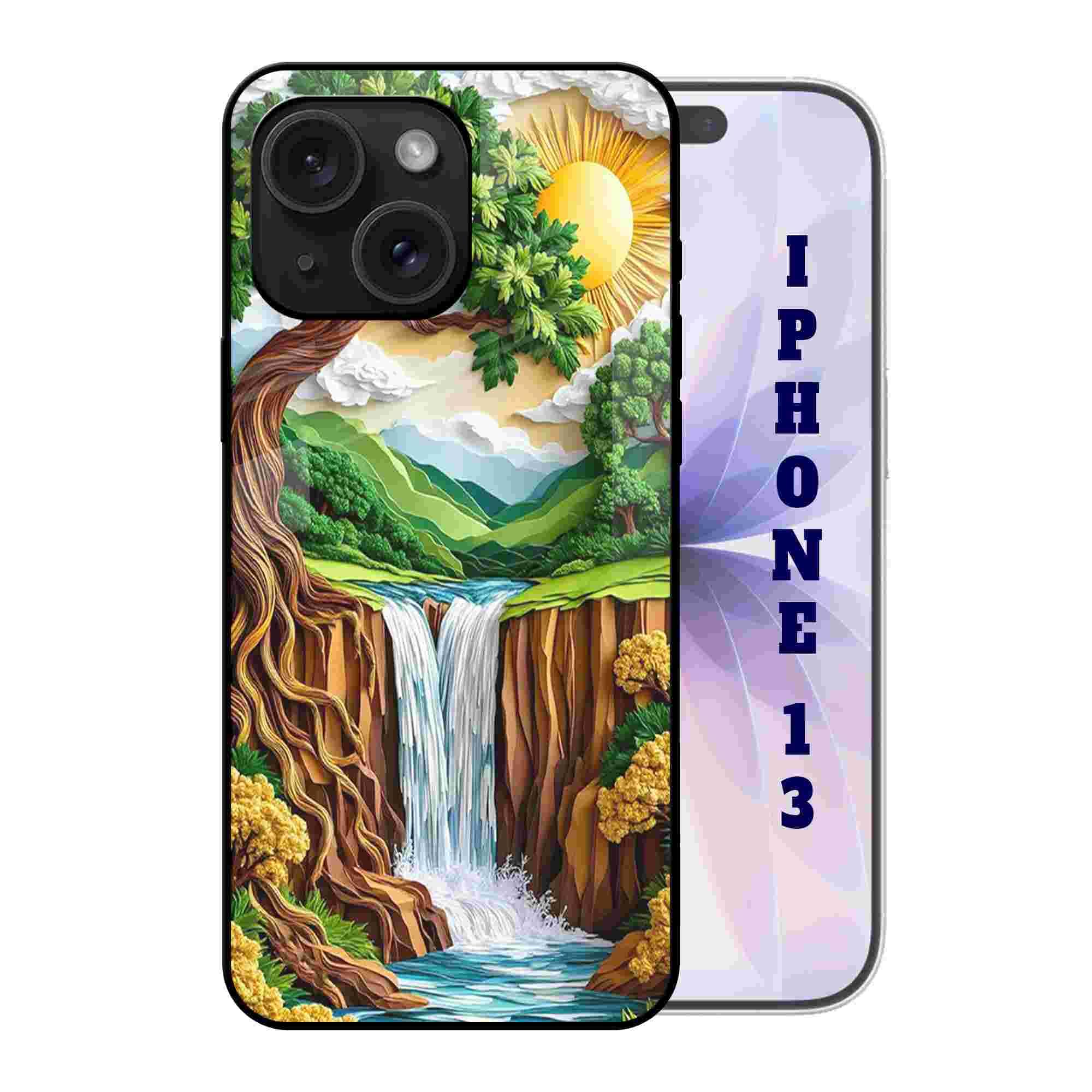 Abaci® Back Case Cover for iPhone 13 | Stylish Fountain Art | Printed Glass, Glossy Slim Lightweight, Wireless Charging, Drop Protection