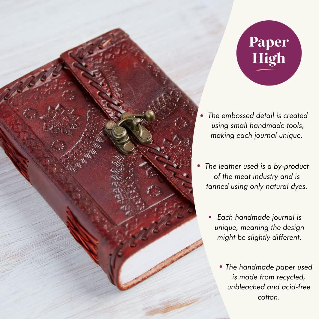Indra Medium Stitched and Embossed Leather Journal with Clasp 110 x 160 mm