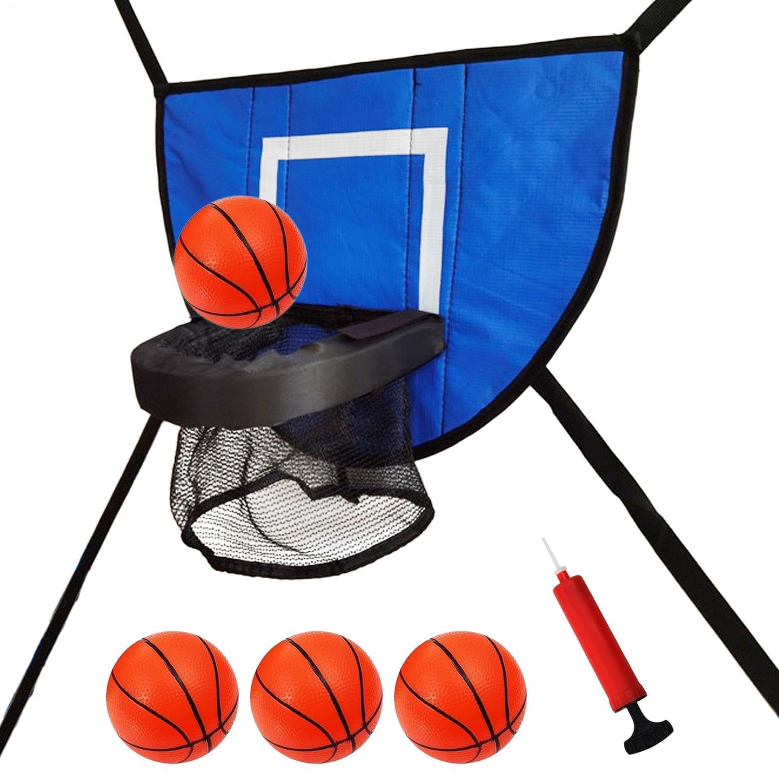 Canestro da basket per trampolino, 40 cm, regolabile, con 4 palline e pompa inclusa, telaio per trampolino, set da basket in PVC, per divertimento parco giochi per bambini, intrattenimento fitness in