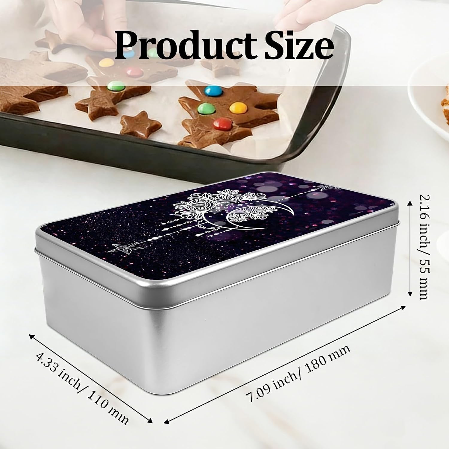 Large Metal Tin Box Storage Container,Moonflower image 2