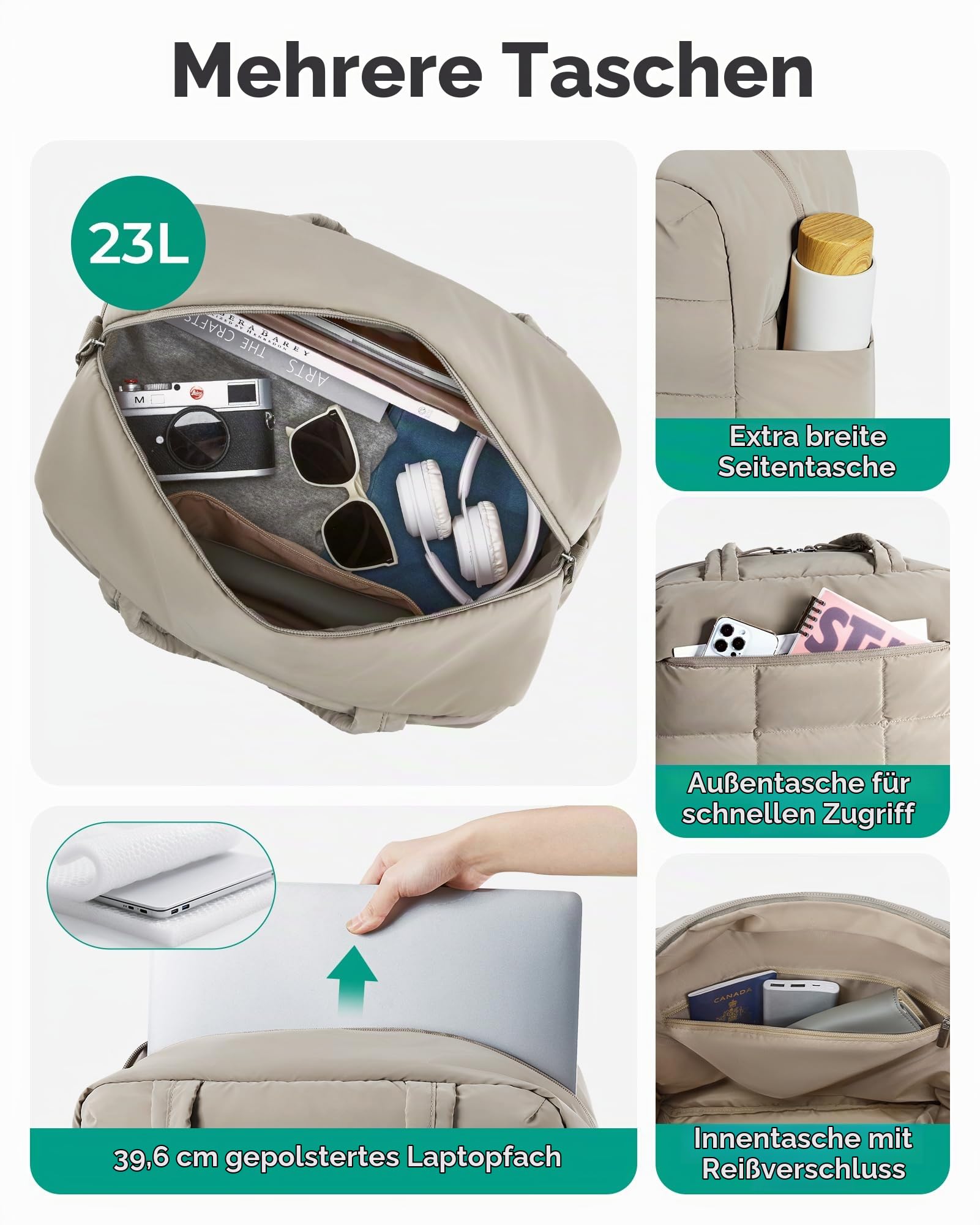 BAGSMART Puffer Sporttasche Damen Reisetasche Klein Mit Schuhfach 23L