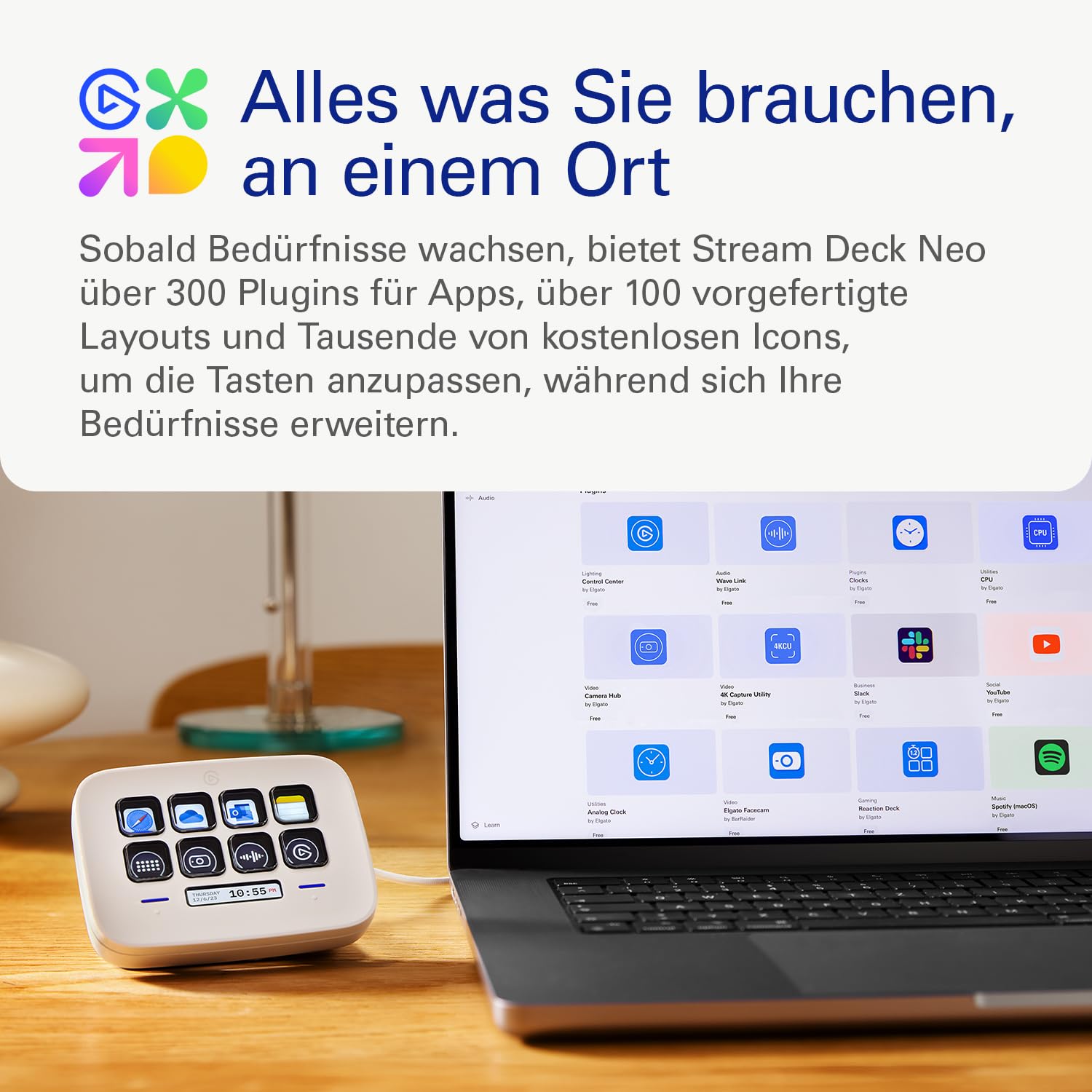 Elgato Stream Deck Neo – 8 anpassbare Tasten, 2 Touch Points, rasante Tasks & Workflows – Steuern Sie Word, Excel, PowerPoint, Teams, Zoom, Spotify etc - Kompatibel mit Mac und PC